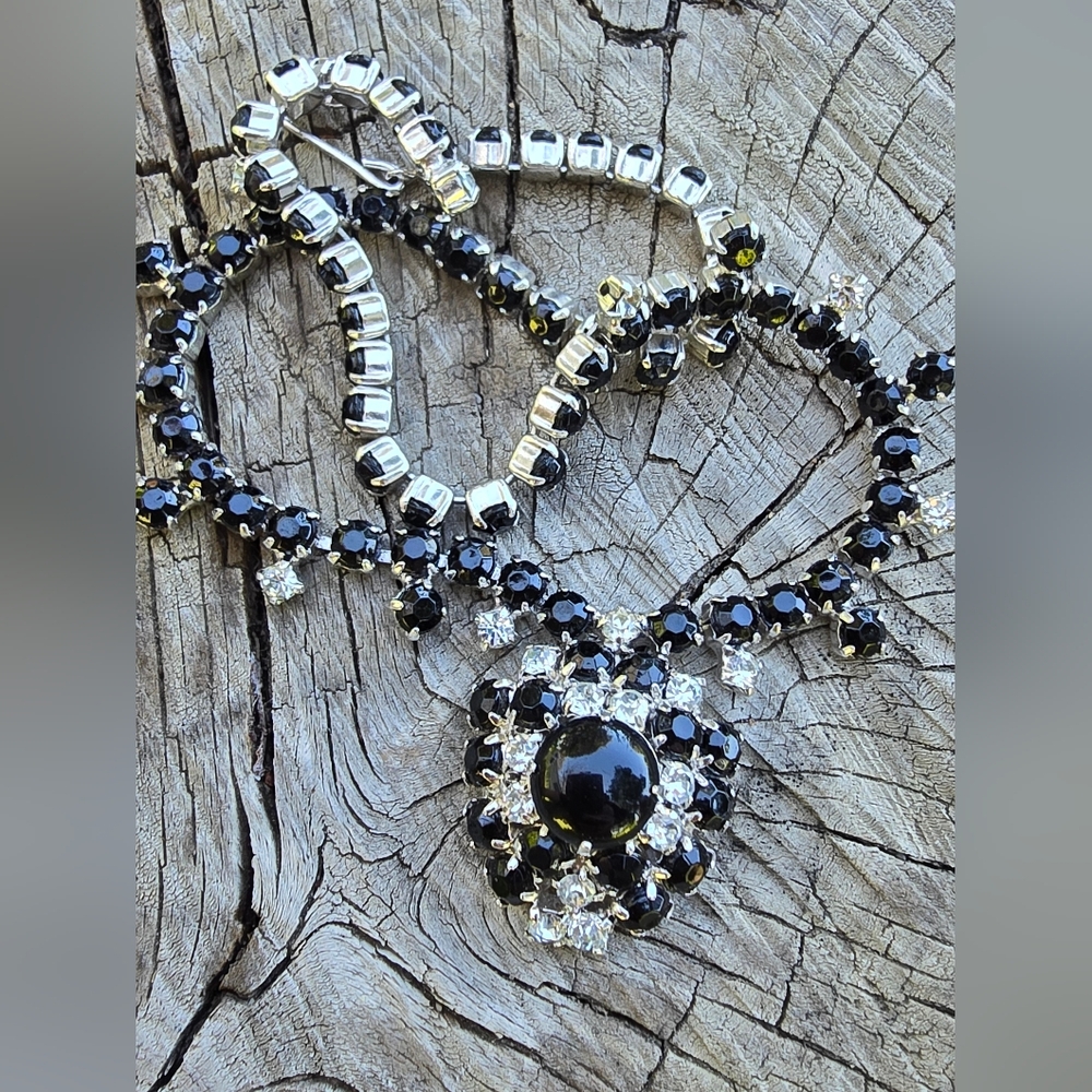 Vintage Black Rhinestone Mourning Necklace